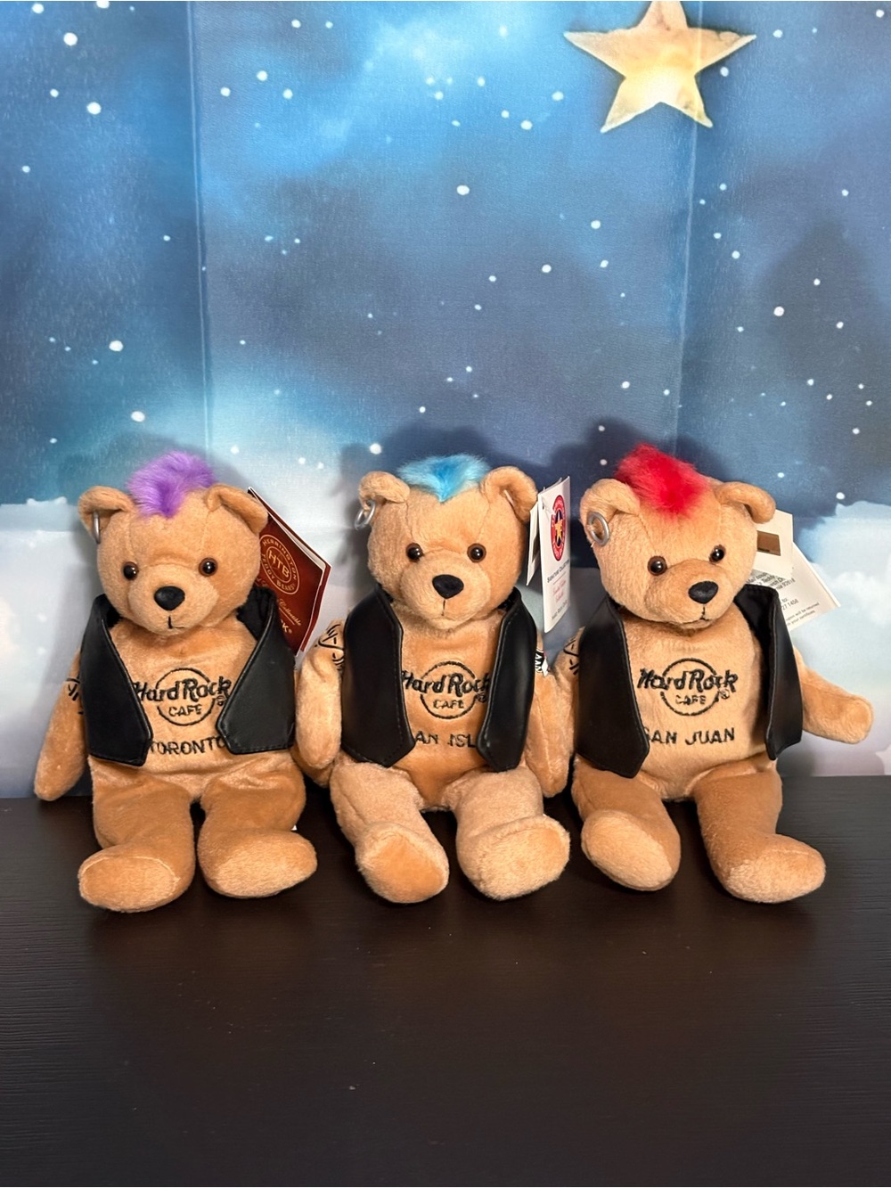 Lot of 3 Hard Rock Cafe Punk Rock Bears Toronto, San Juan and Cayman Islands NWT